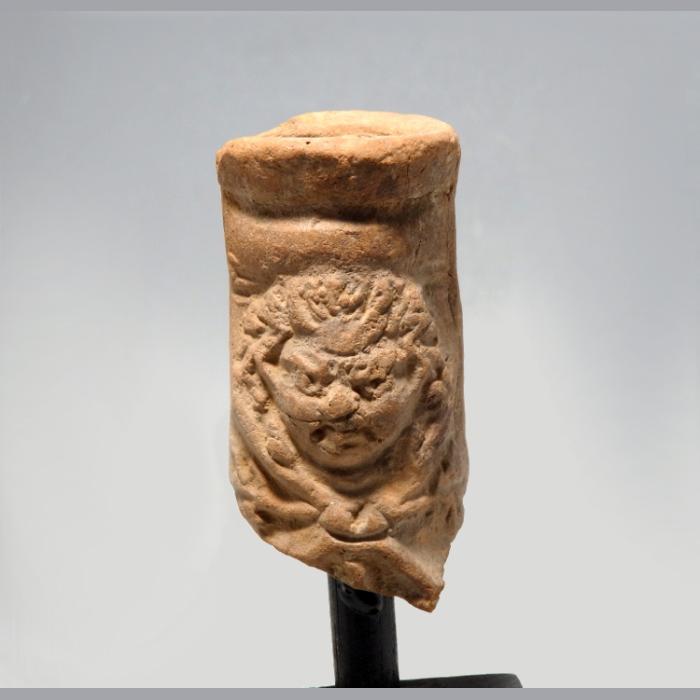 Romano-Egyptian Terracotta Bottle Neck Fragment Decorated With Satyr