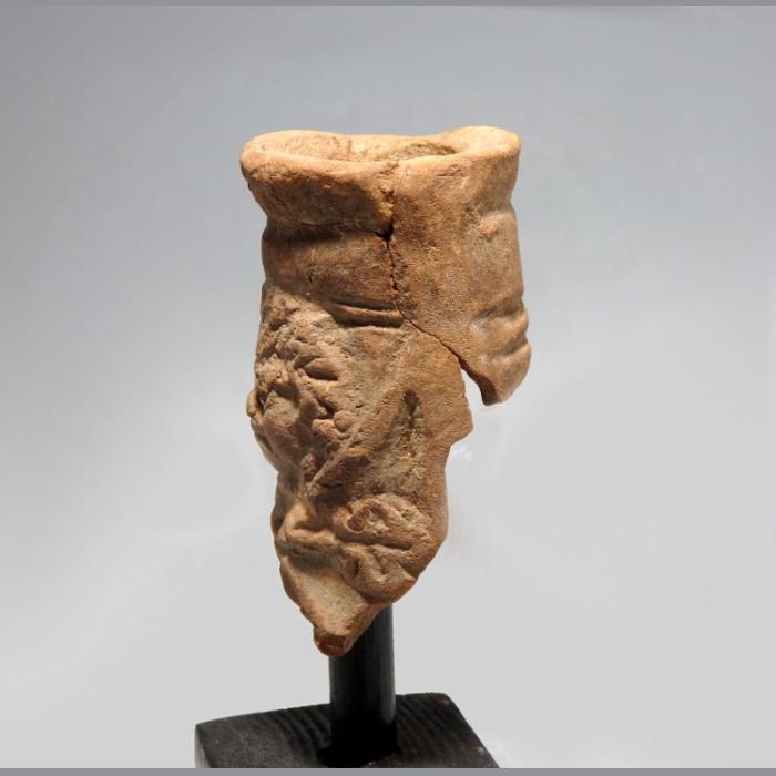 Romano-Egyptian Terracotta Bottle Neck Fragment Decorated With Satyr - Image 3