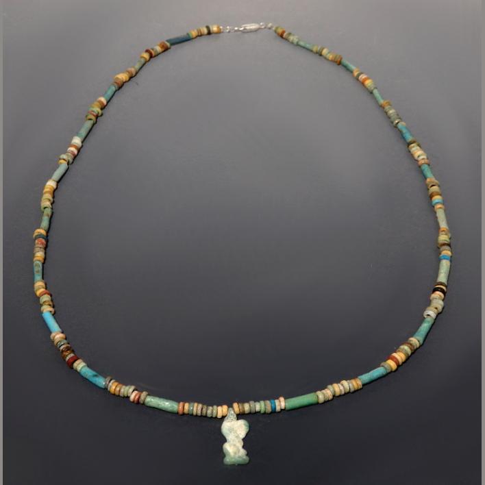 Egyptian Faience Bead Necklace With Amulet of Bes - Image 2