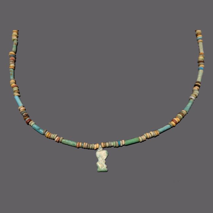 Egyptian Faience Bead Necklace With Amulet of Bes - Image 3