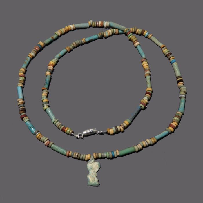 Egyptian Faience Bead Necklace With Amulet of Bes