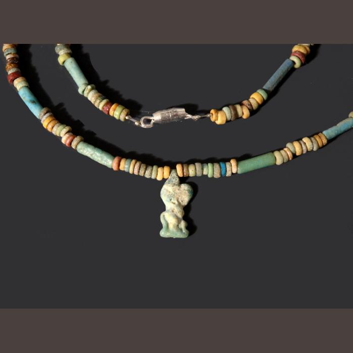 Egyptian Faience Bead Necklace With Amulet of Bes - Image 4